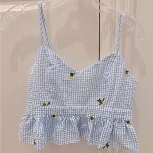 English Factory blue gingham floral embroidered crop top women’s small new tags